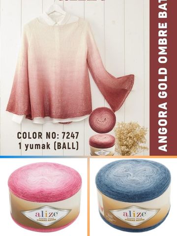 Wool Knitted Cake Yarn 825 Meters(150gr) -17 Color-Hand Knitting Yarn Ball Scarf-Alize Angora Gold Ombre Batik + Knitting Needles ► Photo 1/6