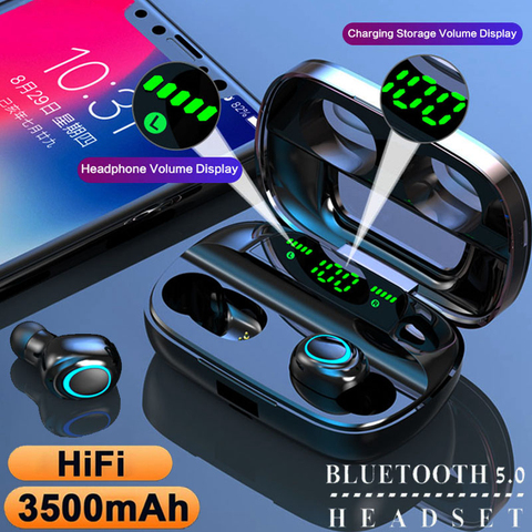 BEST TWS Bluetooth 5.0 Earphones Wireless Headphones Earbuds with 3500mAh Charging Box Noise Cancelling Headset for Smartphone ► Photo 1/6