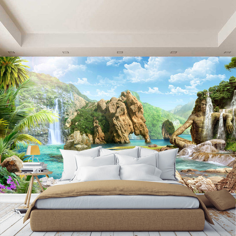 Unusual ocean wall mural, waterfall, clouds, wallpaper, for Hall, kitchen, bedroom ► Photo 1/4