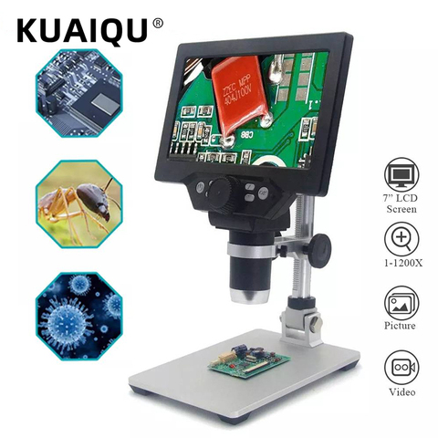 KUAIQU 1200X 7 '' LCD Screen Digital Video Electronic Microscope HD 720P 8 LED Lights Continuous Amplification Magnifier Solder ► Photo 1/6