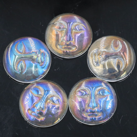 18x18mm DIY Aura Angel Quartz Turquoise Rainbow Titanium Quartz Moon Goddess Face Cabochon Cab Bead (5 Piece) ► Photo 1/6