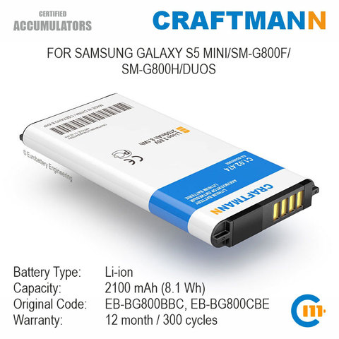 Battery for Samsung GALAXY S5 MINI/SM-G800F/SM-G800H/DUOS (EB-BG800CBE/EB-BG800BBE/EB-BG800BBC) ► Photo 1/5