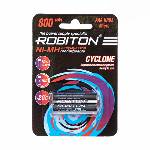 Battery Pinky AAA robiton cyclone, 1.2 V, 800 mAh, NIMH, precharged 2 pieces per pack ► Photo 1/1