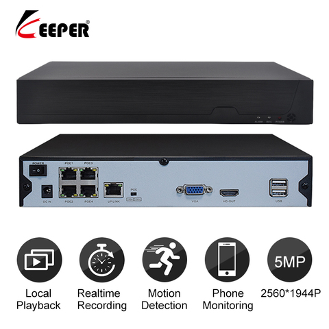 Keeper H.265 4CH NVR POE 1080P 5MP Surveillance CCTV NVR 48V PoE For H.265 IP Camera P2P ONVIF Network Video Recorder With 2TB ► Photo 1/6