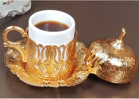 (12 Colors) Turkish Greek Moroccan Arabic Demitasse Coffee Espresso Cup and Saucer with Handle Lid Inner Porcelain for Serving a ► Photo 1/6