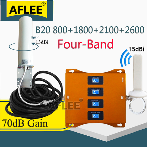 LTE B20 800 1800 2100 2600 Mhz Four-Band 4G Signal Booster 4G Cellphone Signal Repeater gsm 2g 3g 4g Cellular Amplifier LTE DCS ► Photo 1/6