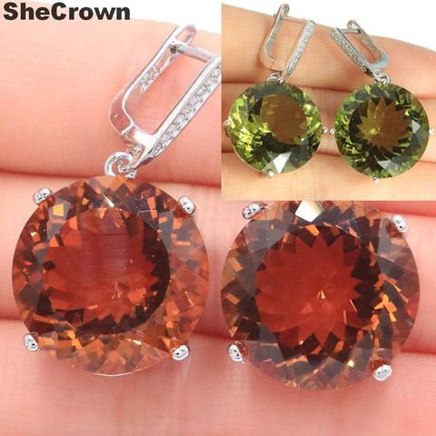 35x20mm Deluxe Big Round Gemstone 20mm 16g Created Color Changing Spinel Zultanite Woman's Dating Silver Pendant Earrings ► Photo 1/6