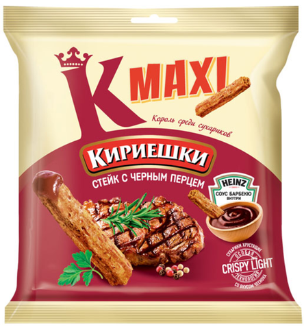 «Кириешки Maxi», сухарики со вкусом стейка с черным перцем и соусом барбекю, 80 г ► Photo 1/1