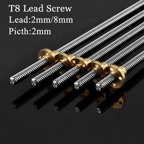 3D Printers Parts T8 Lead Screw 100mm 150mm 250mm 300mm 330mm 350mm lead screw 8mm Trapezoidal Screws Copper Nuts Leadscrew Part ► Photo 1/6