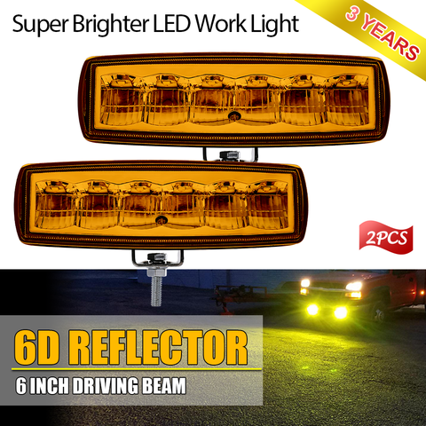 BraveWay Led Fog Light Yellow 3000k Work Light 6 inch 2pcs Offroad Running Lights Car Led Light Bar 24v Truck Boat 6D ► Photo 1/6