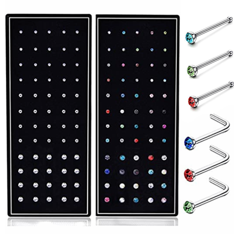 40/60 Piece/Set Stainless Steel L Shape Nose Stud Pack 20G Crystal Straight Stud Nose Ring Set Nose Stud Lot Piercing Nariz Pin ► Photo 1/6