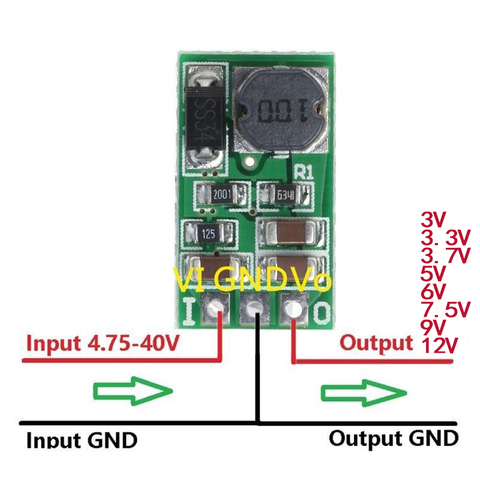 DC-DC DC 5-40V to 3V 3.3V 3.7V 5V 6V 7.5V 9V 12V 1A Buck Step Down Converter Module Voltage Regulator Board without Pin ► Photo 1/5