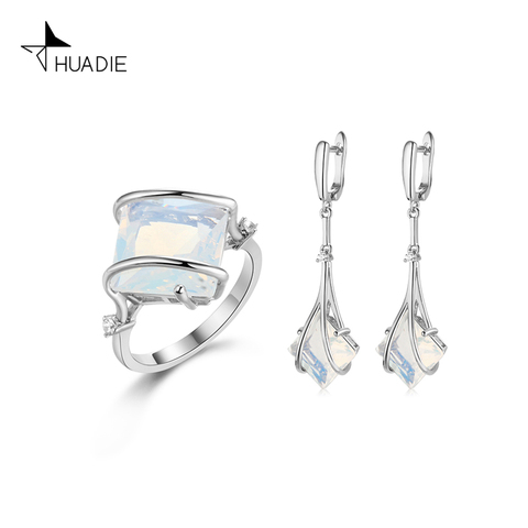 HUADIE set of jewelry. women's dangling earrings and ring with stones. new trend 2022 ► Photo 1/6