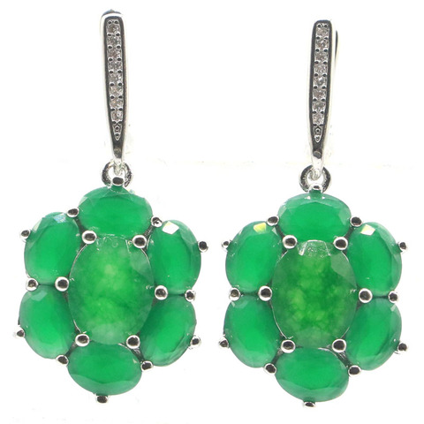 38x17mm Jewelry Set Gorgeous SheCrown Real Green Emerald CZ Gift For Woman's Silver Pendant Earrings ► Photo 1/6
