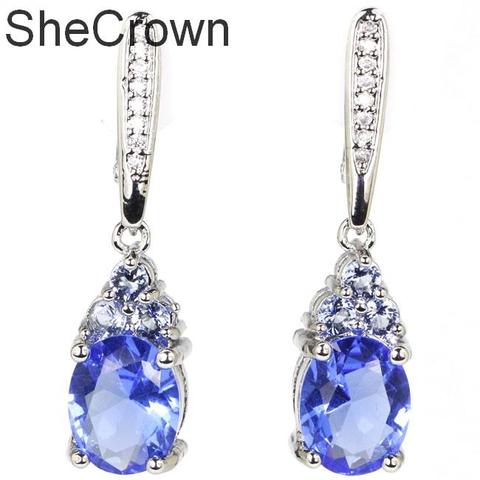 32x8mm Ravishing Drop Created Rich Blue Violet Tanzanite Natural Cubic Zirconia Gift For Sister Silver Earrings ► Photo 1/3