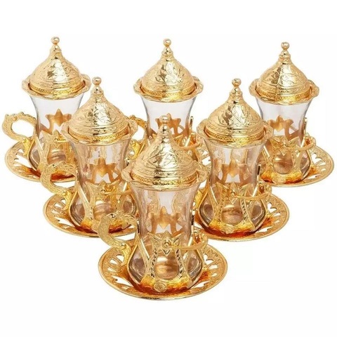 Turkish Tea Sets Arabic Cups Set Authentic Tea Sets Arabic Tea Sets of 6 Coffee Cups Set Espresso Sets Copper Tea Sets Tea Glass ► Photo 1/6