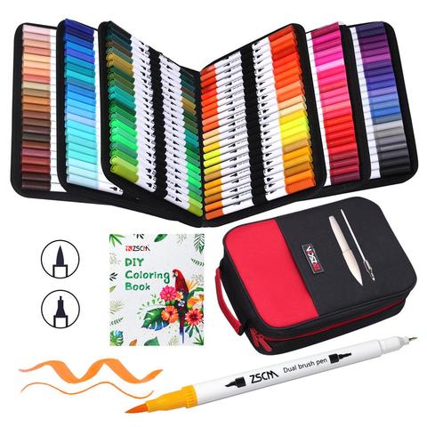 Dual Tips Brush Drawing Pens Watercolor Art Markers Set for Coloring  Calligraphy