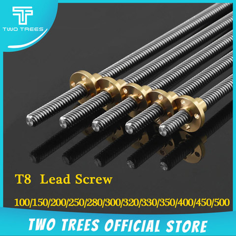 Lead Screw 8mm (100/150/250/280/300/320/330/350/400/450/500 mm) 3DPrinter Parts Trapezoidal Screws Copper Nuts Leadscrew 3d Part ► Photo 1/6
