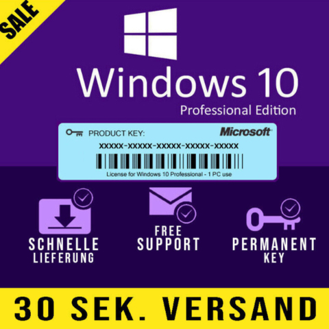 Microsoft - Windows 10 Pro Professionnel 32/64 bit Clé d