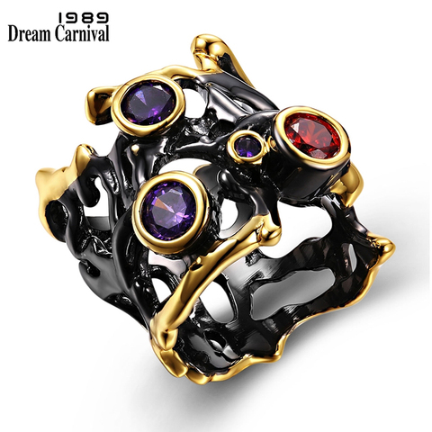 DreamCarnival 1989 Unique Design Hip Hop Purple Red CZ Gothic Black Gold Hollow Parties Jewelry Vintage Rings for Women R02 ► Photo 1/6