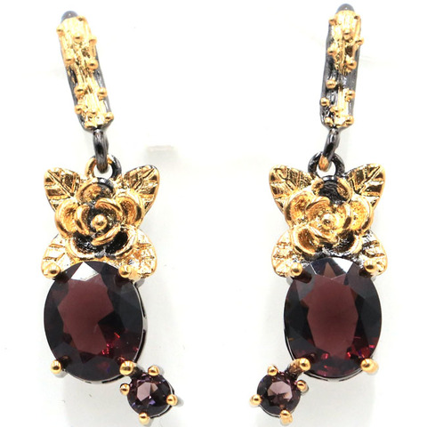 40x11mm Sublime Antique Created Purple Amethyst Gift For Girls Black Gold Silver Earrings ► Photo 1/2