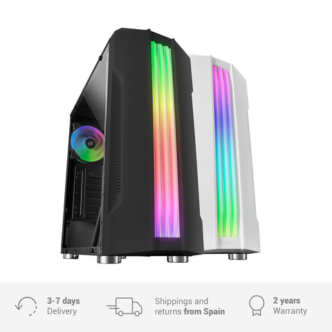 Mars Gaming MCK, PC Case, Midtower, Triple LED strip, tempered glass, 1x RGB fan 120mm, PC Gaming Case white or Negr ► Photo 1/6