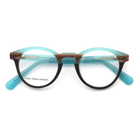 Women Wood Grain Round Eyeglass Frames Men Retro Vintage Glasses frames light Acetate Rx eyeglasses Eyewear frames Blue Striped ► Photo 1/6