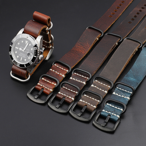 Onthelevel Leather Nato Watch Strap 20mm 22mm 24mm Zulu Watch Band Blue Brown Coffee Colour Military Style Straps ► Photo 1/6