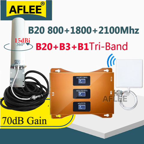 CellPhone 4G Signal Repeater LTE B20 800 1800 2100 Tri-Band 4G Cellular Amplifier 2G3G4G Data Mobile Signal Booster LTE UMTS LTE ► Photo 1/6