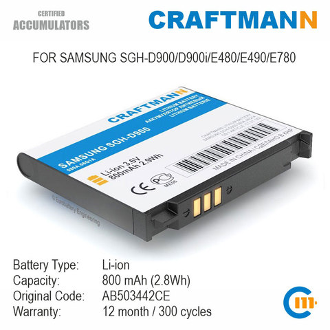 Battery 800mAh for SAMSUNG SGH-D900/D900i/E480/E490/E780 (AB503442CE) ► Photo 1/5