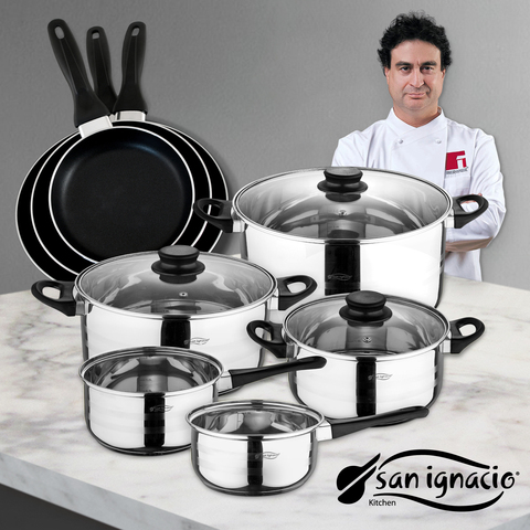 Set SAN IGNACIO de 3 sartenes (16,20,24cm) and 5/8 piece kitchen battery to choose from in stainless steel ► Photo 1/5