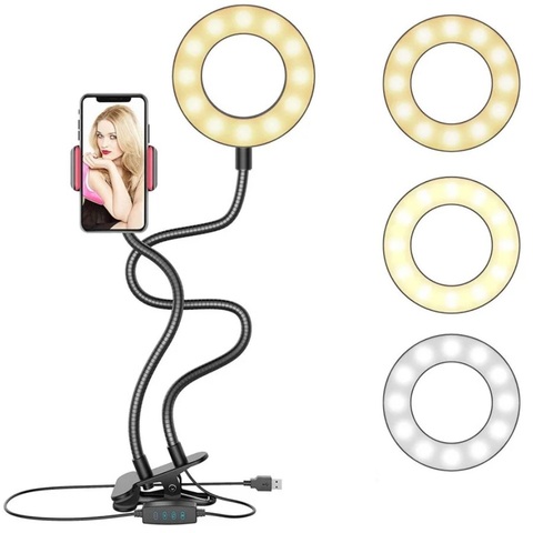Desktop flexible ring selfie lamp clothespin with phone holder ► Photo 1/1