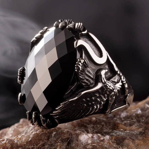 925 Sterling Silver Mens Ring with Zircon Stone and Eagle Design Eagle Ring for Men Zircon Stone Ring ► Photo 1/6