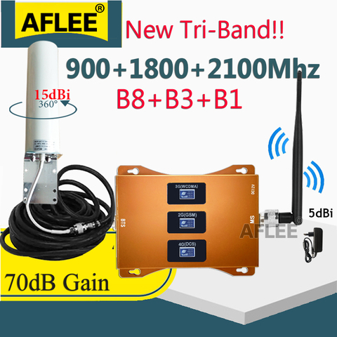 Hot Sale!!GSM WCDMA LTE 900 1800 2100 Tri-Band Cellphone Repeater GSM 2G3G4G NetWork Cellular Amplifier 4G Mobile Signal Booster ► Photo 1/6