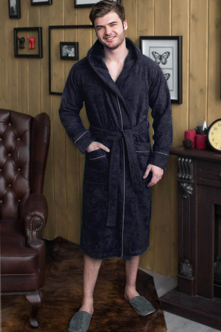 Bathrobe homeliness Terry male with Hood + edging color dark ► Photo 1/3