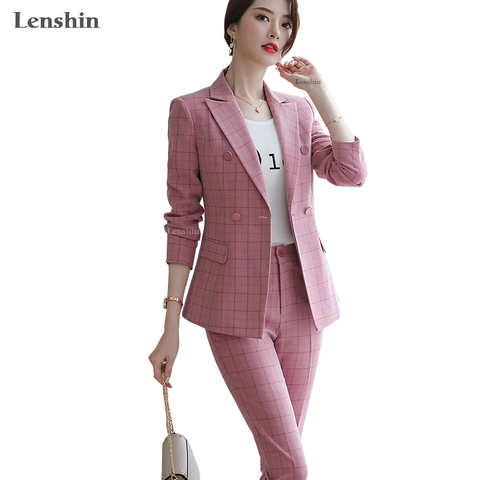 Lenshin High Quality 2 Piece Set Plaid Formal Pant Suit Blazer Office Lady Designs Women Soft Jacket and Ankle-Length Pant ► Photo 1/6