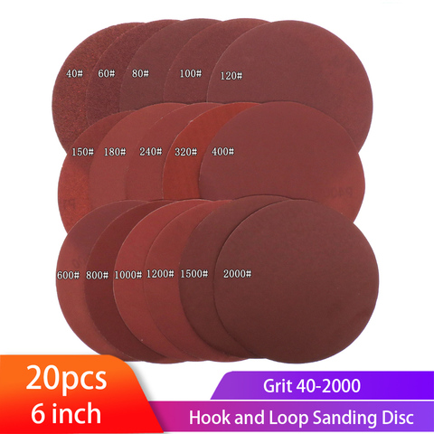 20pcs 6 Inch 150mm Round Red Sandpaper Disk Sand Sheets Grit 40-2000 Hook Loop Sanding Disc Self Adhesive for Sander Grits ► Photo 1/6