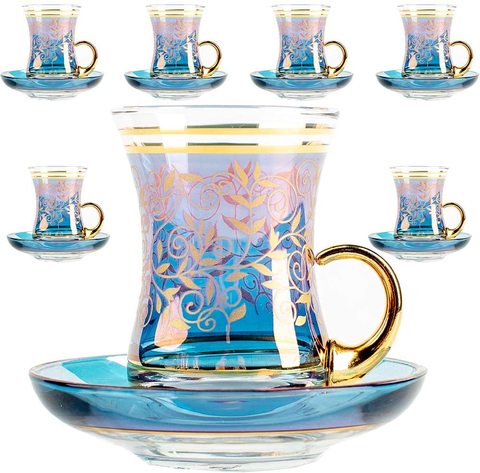 Six Cup Gold Glass Handle Set