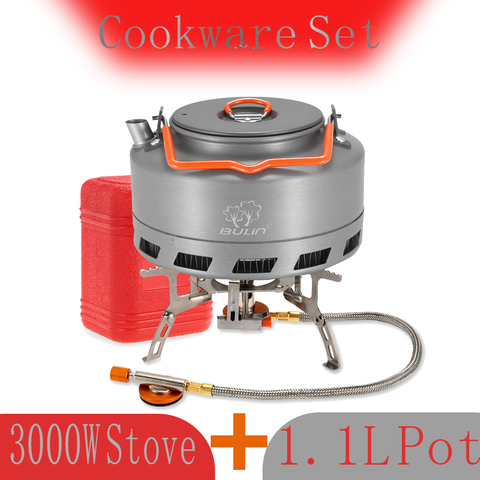Lixada Outdoor 3000W Gas Stove and 1.1L Water Pot Set Folding Electronic Gas burner Picnic Teapot Kettle Camping Cookware ► Photo 1/6