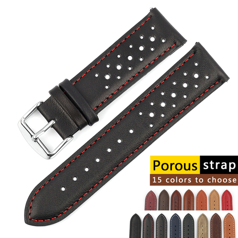 Handmade Watch Strap 18mm 19mm 20mm 22mm Leather Strap Black Brown Blue Breathable Porous Watchbands # C ► Photo 1/6