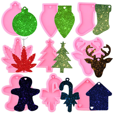 Shiny Christmas Light Tree Ornament Sock Keychains Mold Silicone  Resin Epoxy Molds DIY Craft Jewelry Making Pendant Moulds ► Photo 1/6