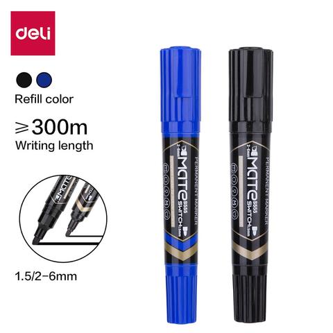 DELI Water Proof Permanent Marker 2pcs/Lot Bullet Tip 1.5mm Chisel tip 1-6mm ES555 Office supplies Dual tips Permanent markers ► Photo 1/6