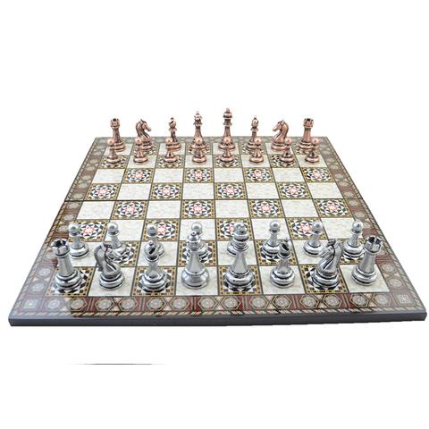 Classic Antique Copper Chess Set for Adult,Handmade Pieces and Mother-of-Mother Pearl Wood Design Chess Board King 7 cm ► Photo 1/6