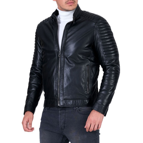 New season men's slim fit real leather jacket motorcycle jacket with sleeve detailed ► Photo 1/4