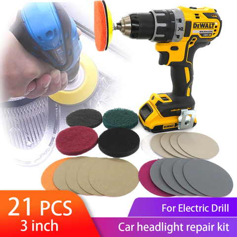 3inch Car Headlights DIY Polishing Kit Taillights Fog Lights Polishing Headlight Restoration set for Electric Drill,total 21pcs ► Photo 1/6