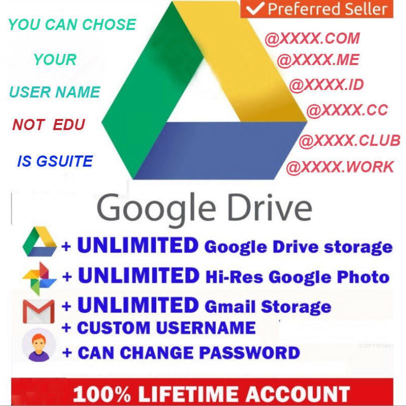 Unlimited Google PHOTOS Storage+Google DRIVE /UNLIMITED GMAIL/ NEW EDU EMAIL 