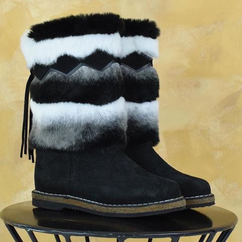 UNTS women's natural color Chinchilla, felt or molded sole, very warm, made of natural suede and fur, winter boots ► Photo 1/3