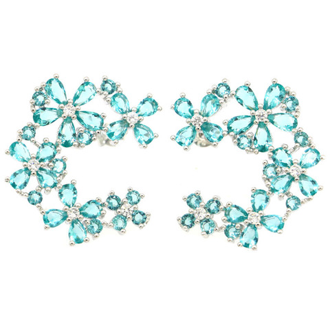28x25mm Romantic Moon Shape Created Dark London Blue Topaz Blue Aquamarine For Sister Silver Daily Wear Earrings ► Photo 1/6