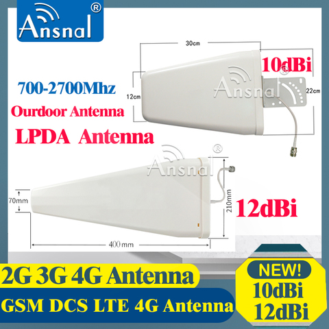 12dBi/10dBi 4G Antenna 700~2700mhz NFemale Log-periodic Outdoor antenna LPDA Antenna for Repeater GSM 2g 3g 4g CellPhone Booster ► Photo 1/4