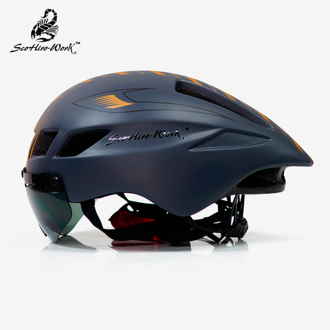 bicycle helmet men Casco Ciclismo road mtb mountain bike Triathlon tt cycling helmet lens goggles equipe capacete da bicicleta ► Photo 1/6